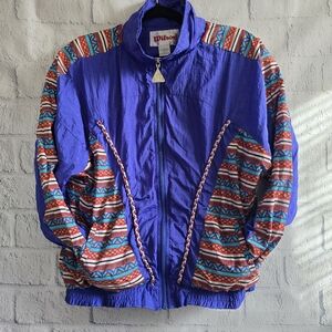 Vintage 90s Wilson Retro Blue Funky Print Windbreaker Full Zip Jacket Large